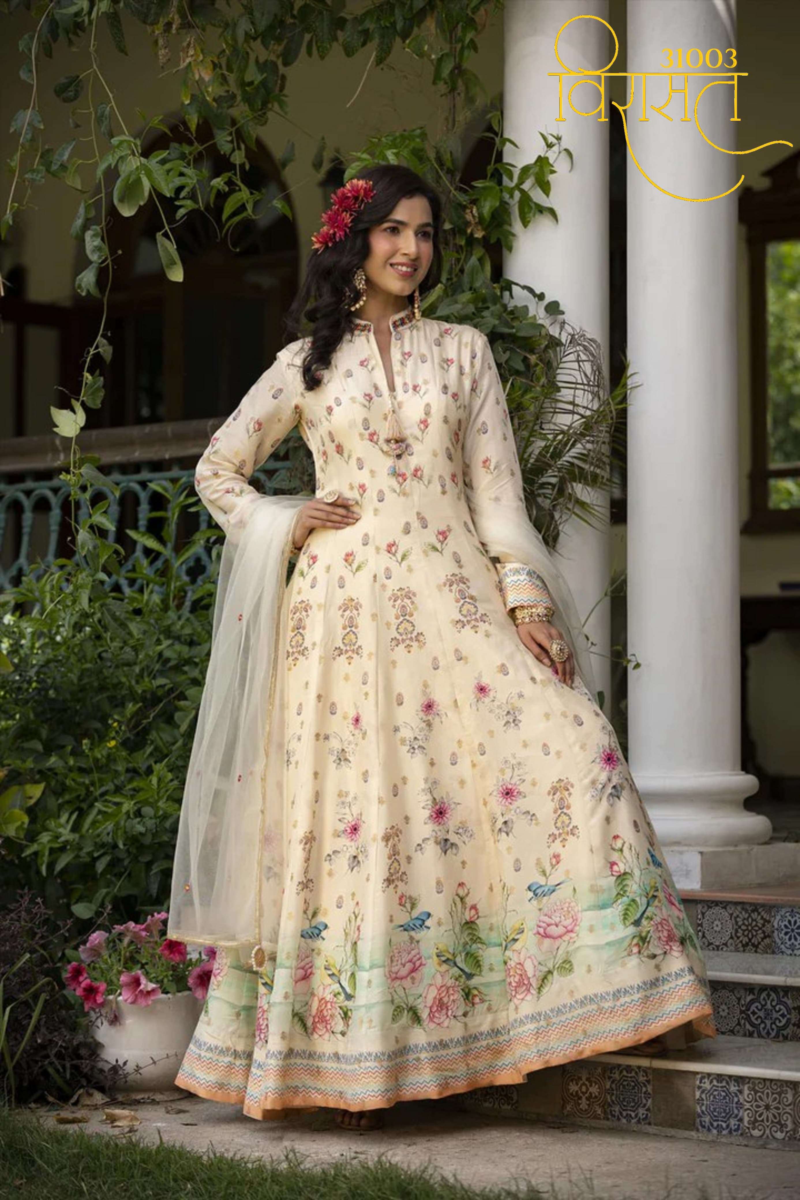 virasat bela dola jaqard festive look indo western catalog