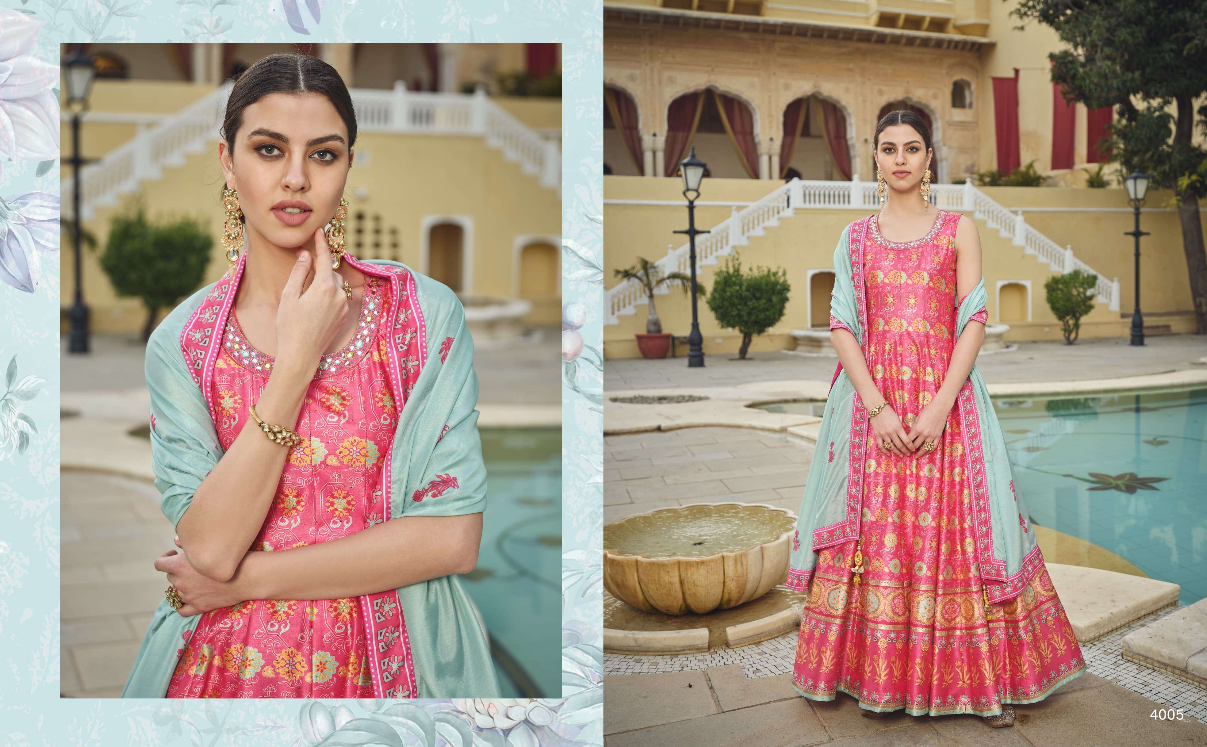 virasat masakali vol 7 muslin cherry silk attrective look gown with dupatta catalog