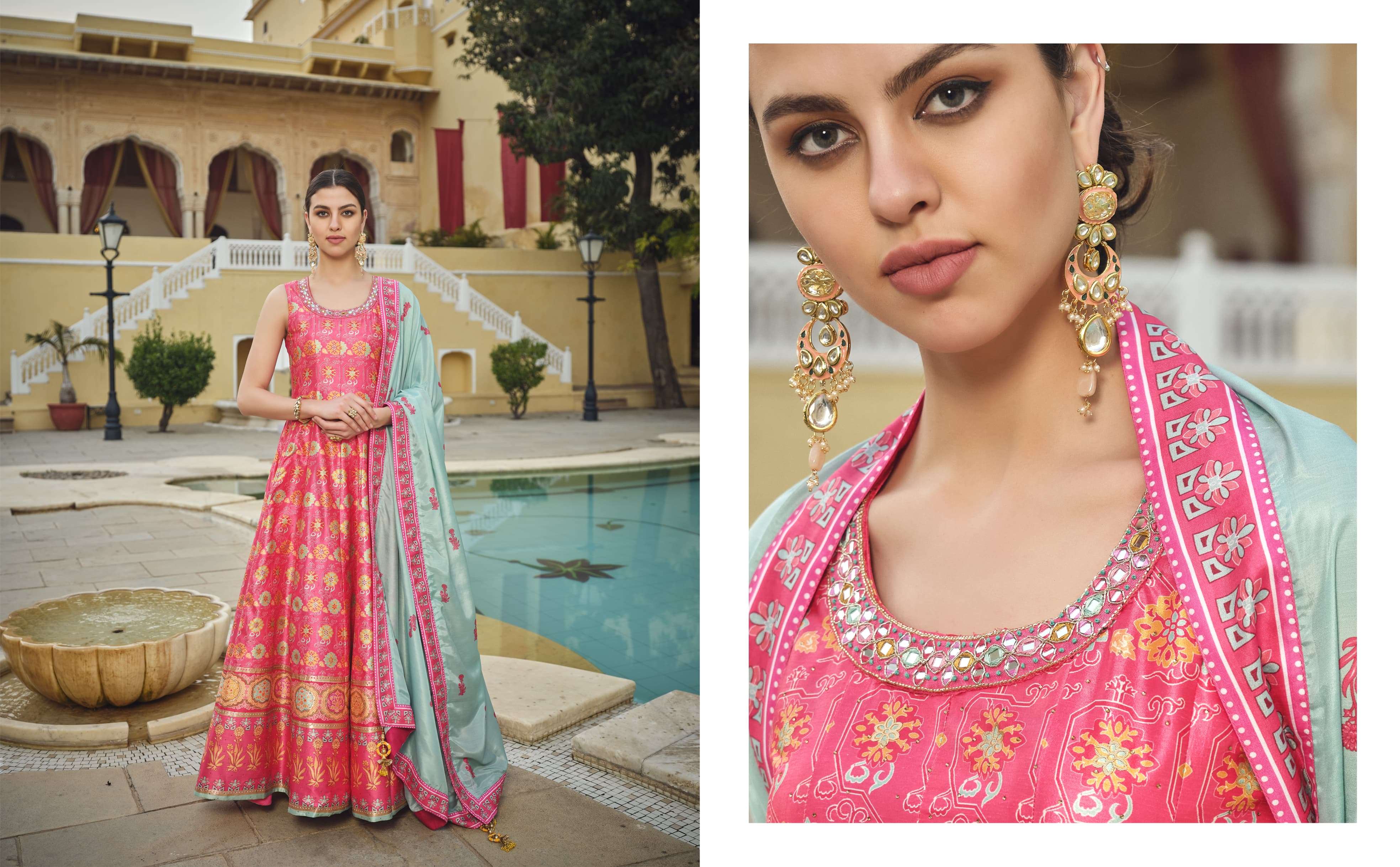 virasat masakali vol 7 muslin cherry silk attrective look gown with dupatta catalog