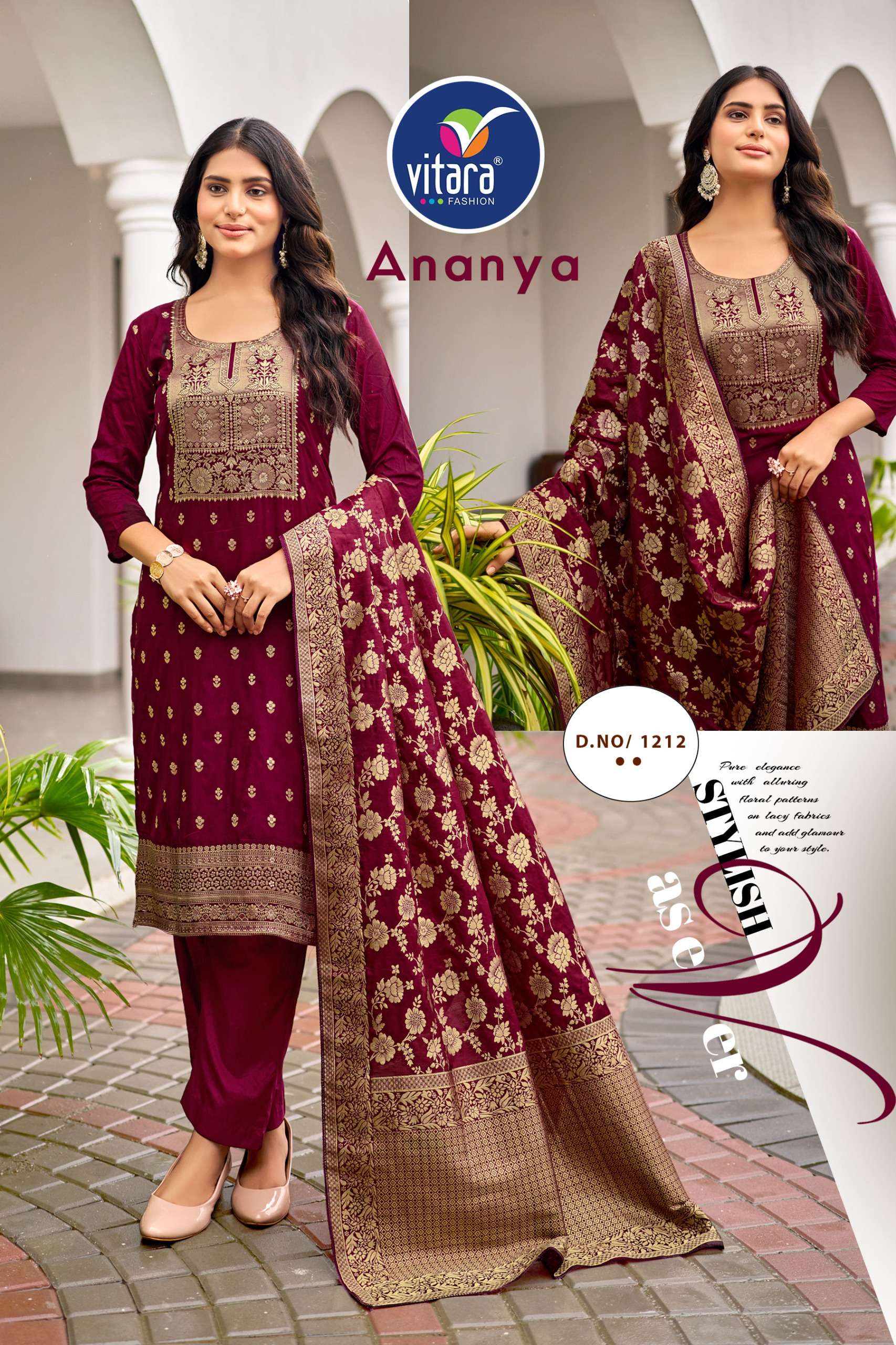 vitara fashion ananya heavy nylon dola viscos elegant top bottom with dupatta size set