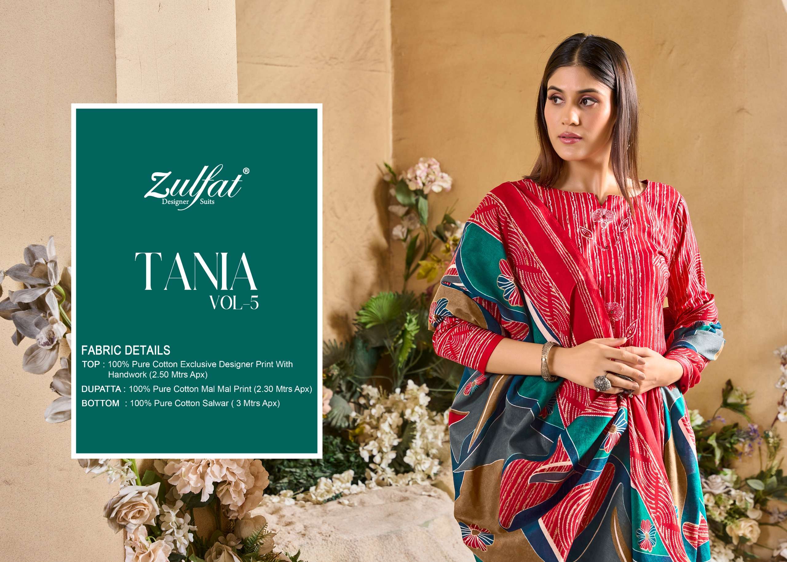 zulfat designer suits tania vol 5 cotton regal look salwar suit catalog