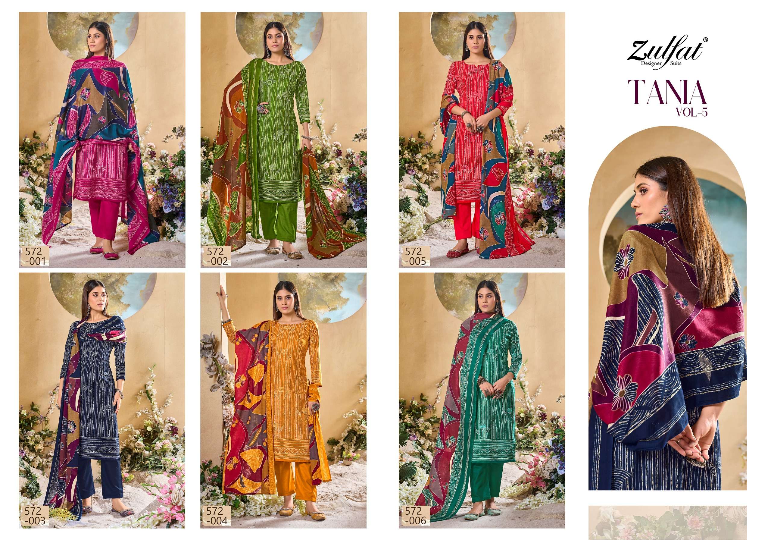 zulfat designer suits tania vol 5 cotton regal look salwar suit catalog