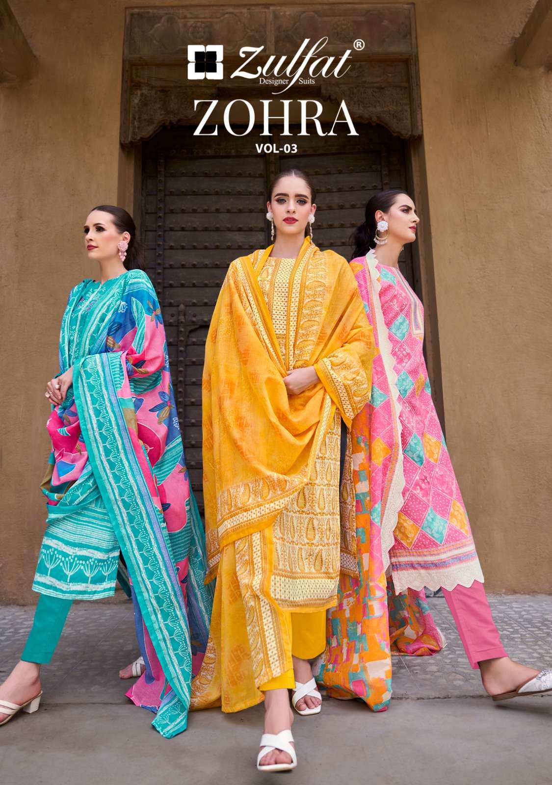 zulfat designer suits zohra vol 3 cotton elegant look salwar suit catalog