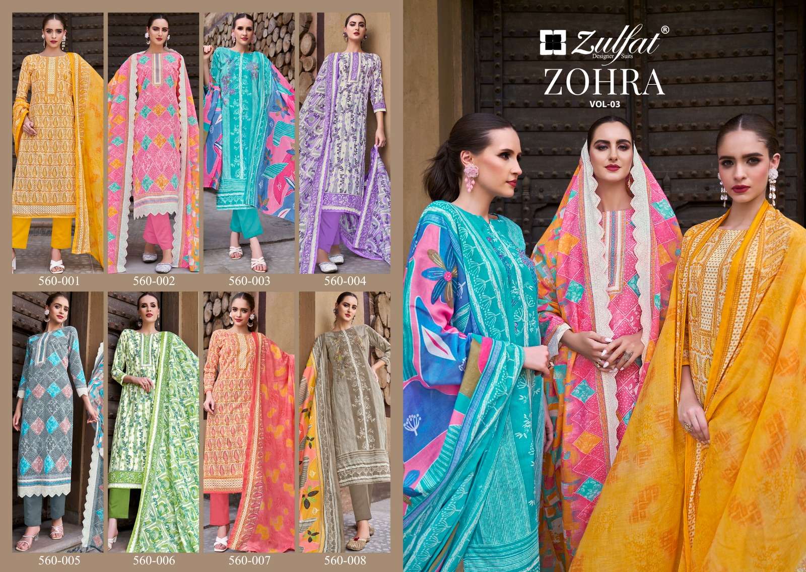 zulfat designer suits zohra vol 3 cotton elegant look salwar suit catalog