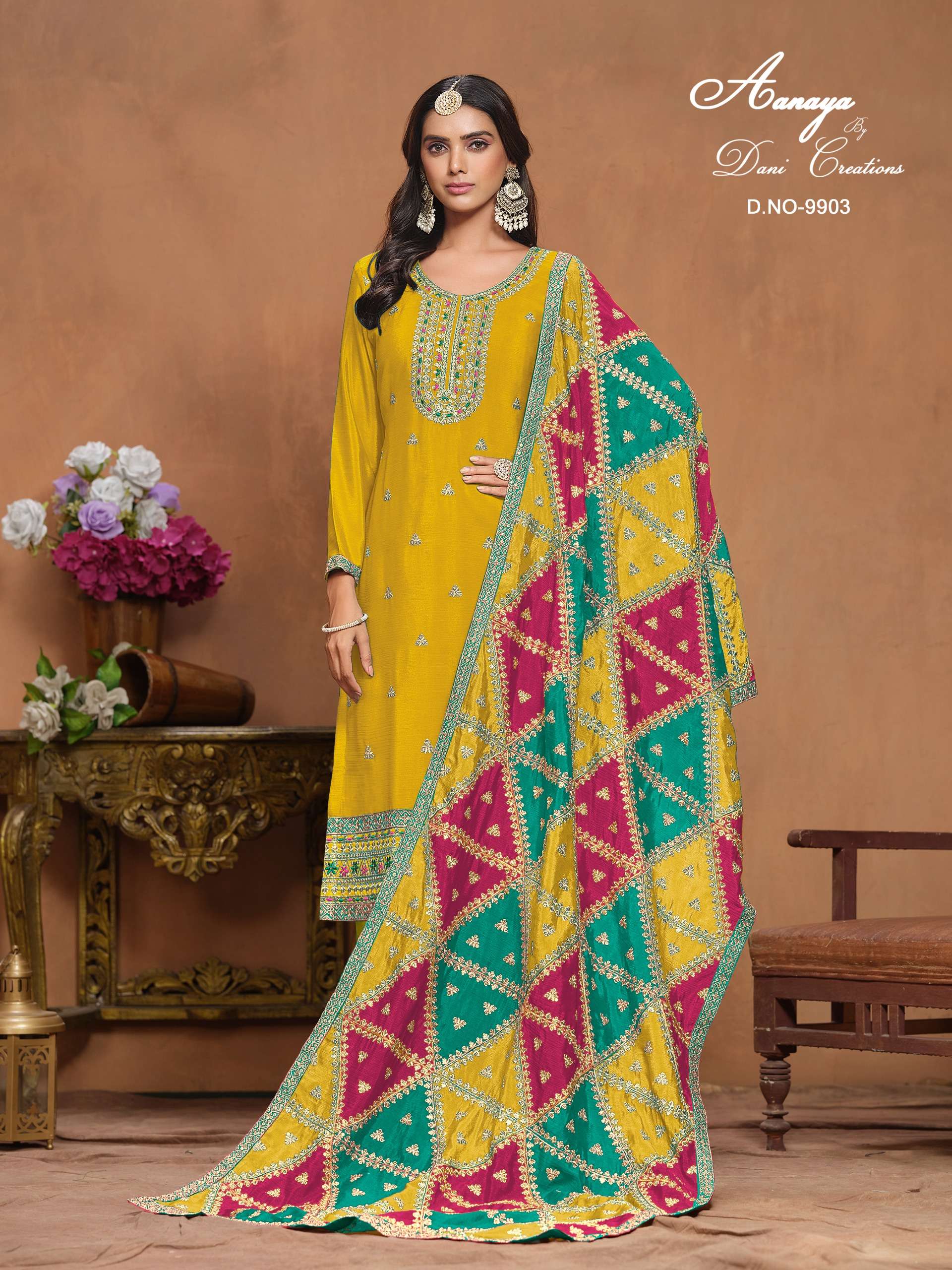 dani aanaya vol 199 chinon silk innovative look salwar suit catalog