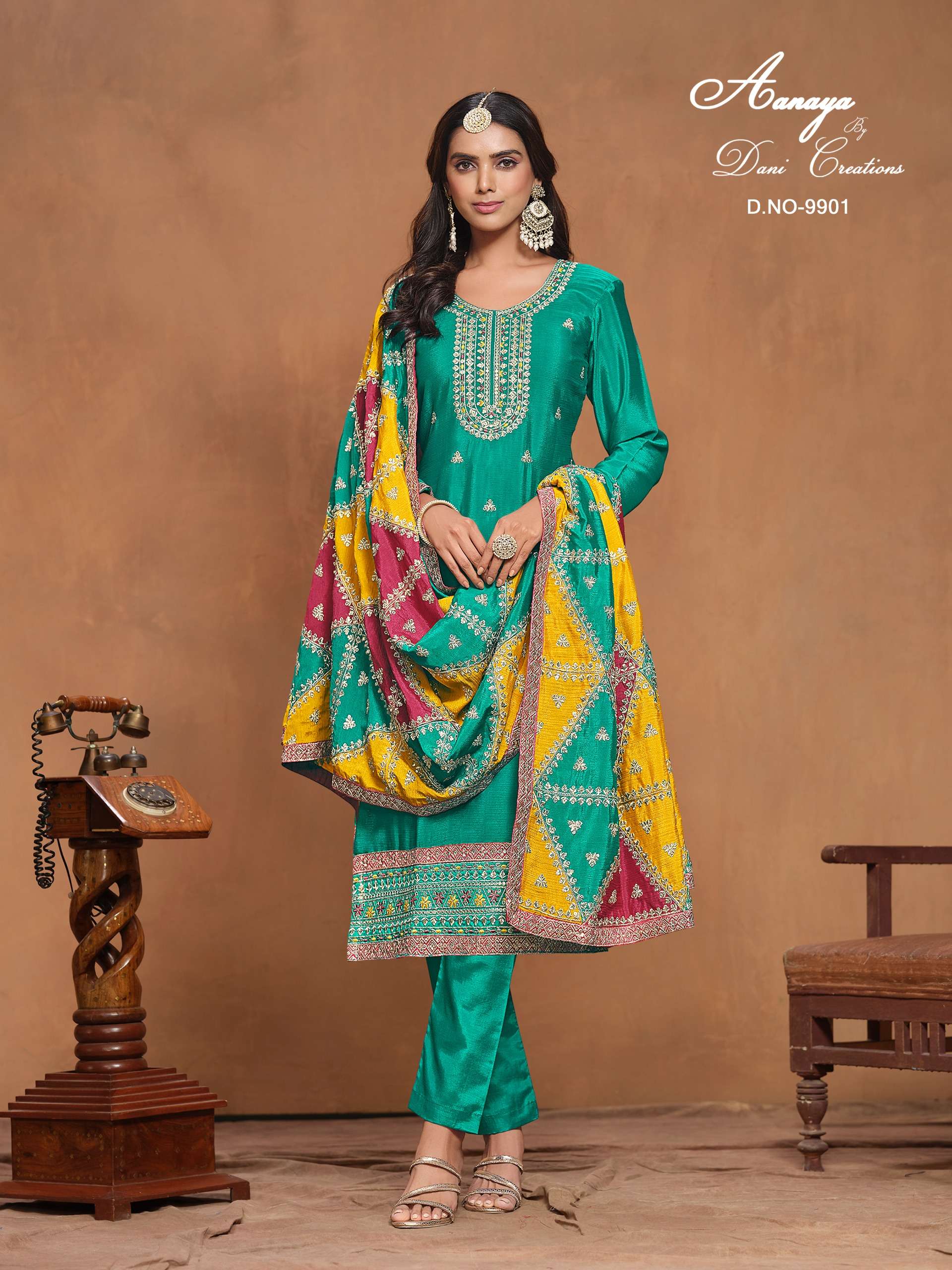 dani aanaya vol 199 chinon silk innovative look salwar suit catalog