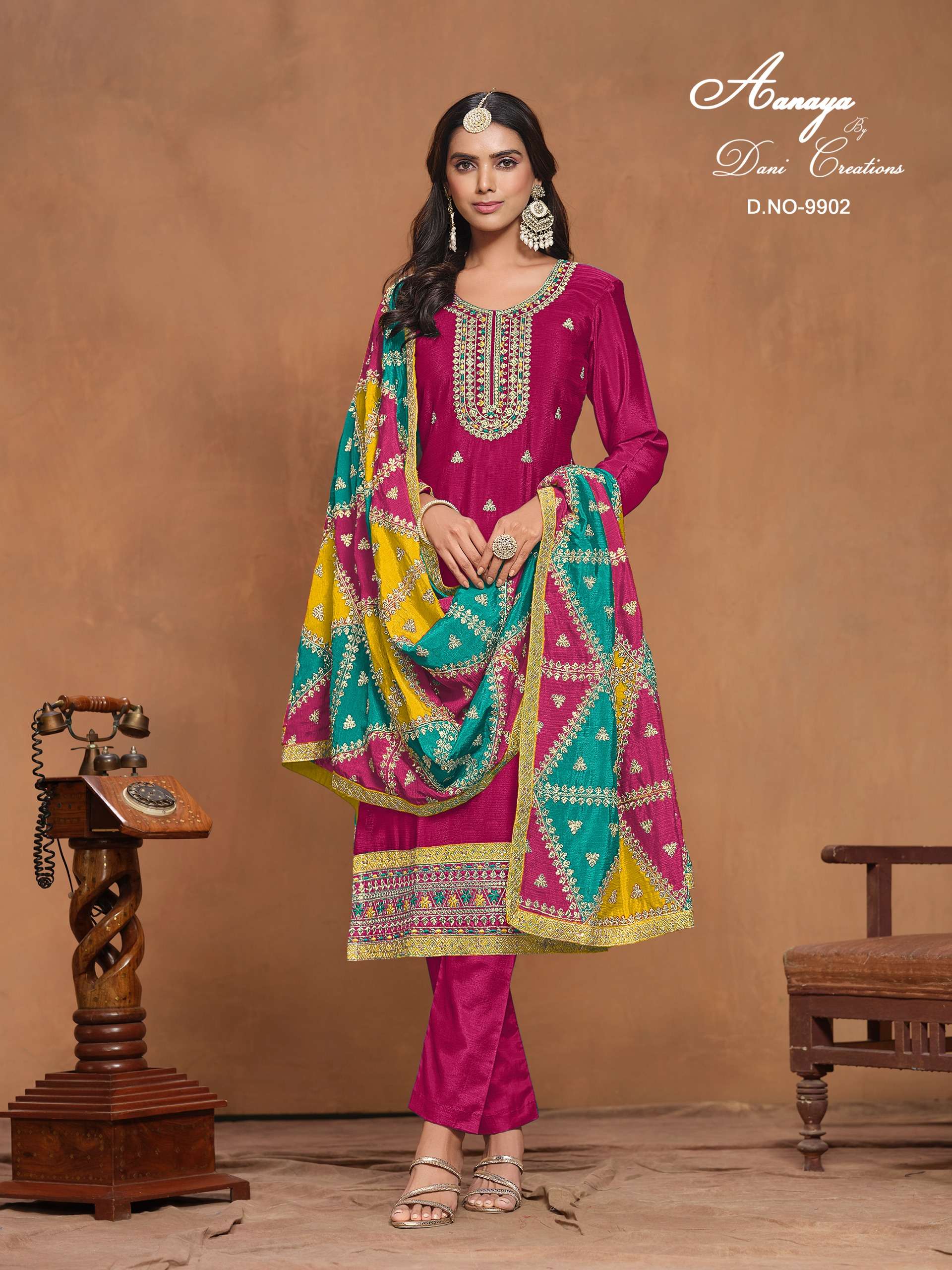 dani aanaya vol 199 chinon silk innovative look salwar suit catalog