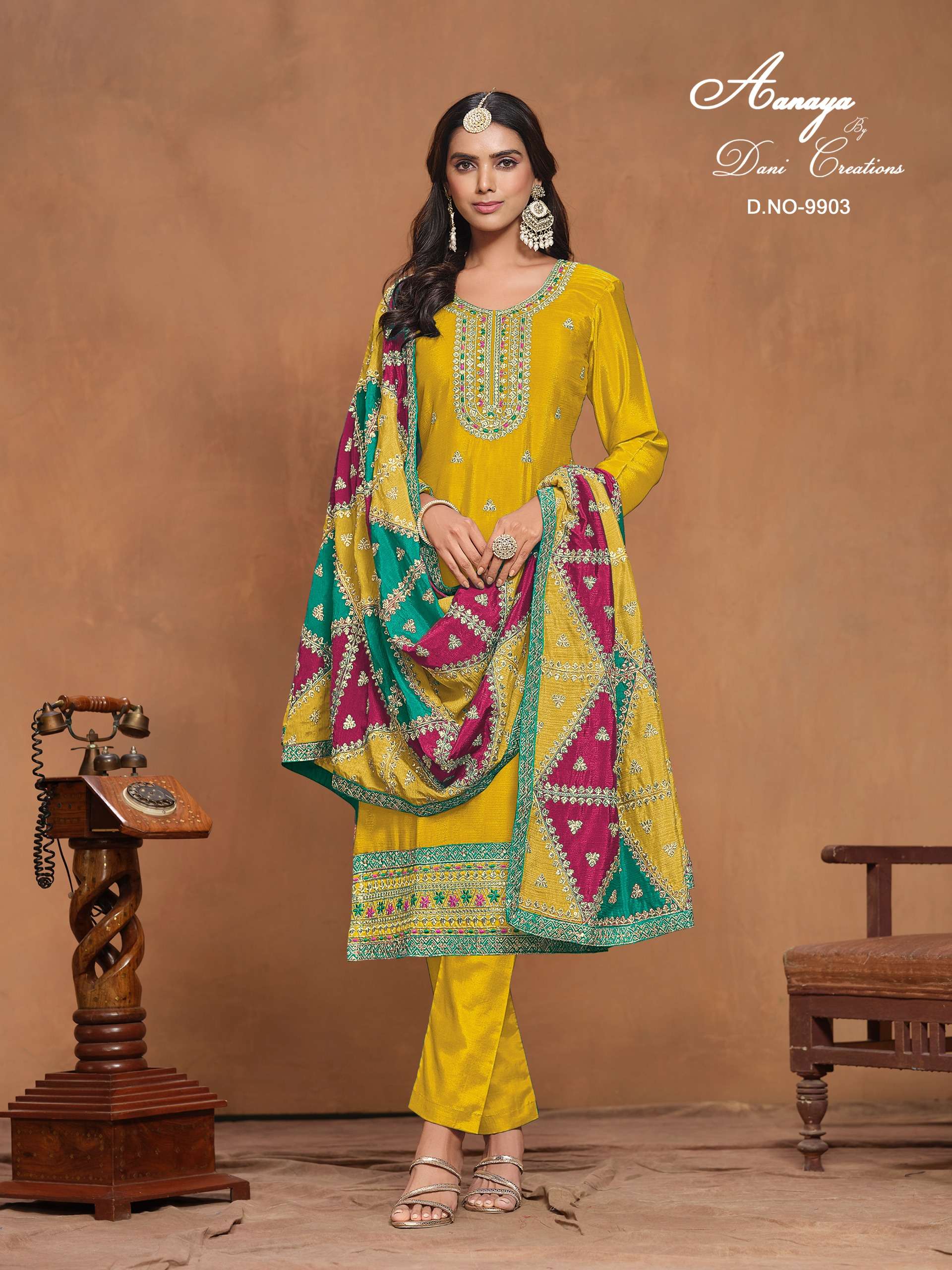 dani aanaya vol 199 chinon silk innovative look salwar suit catalog