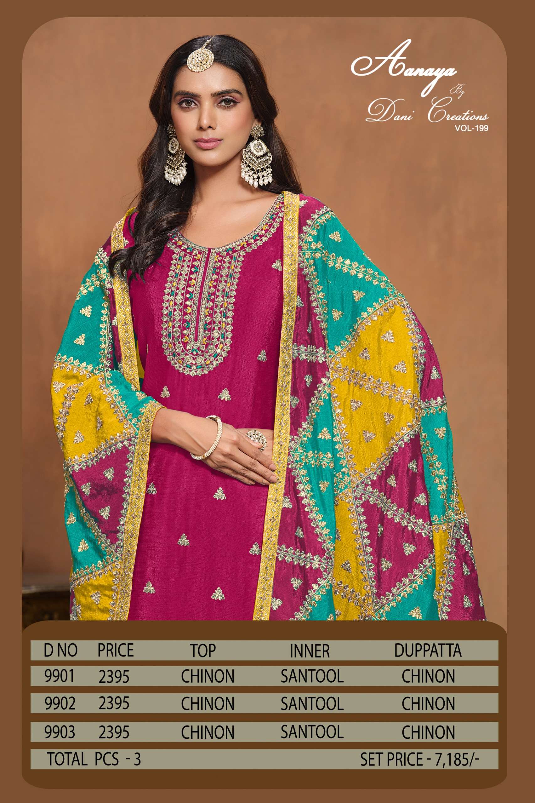 dani aanaya vol 199 chinon silk innovative look salwar suit catalog