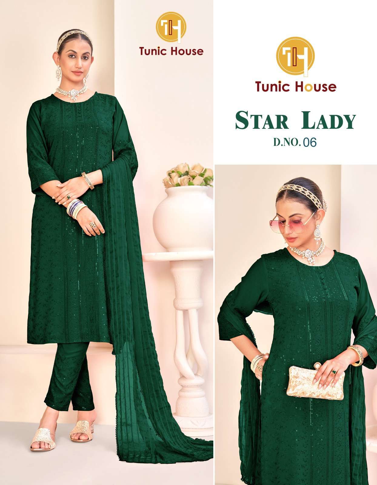 tunic house star lady viscose rayon  elegant kurti bottom dupatta size set