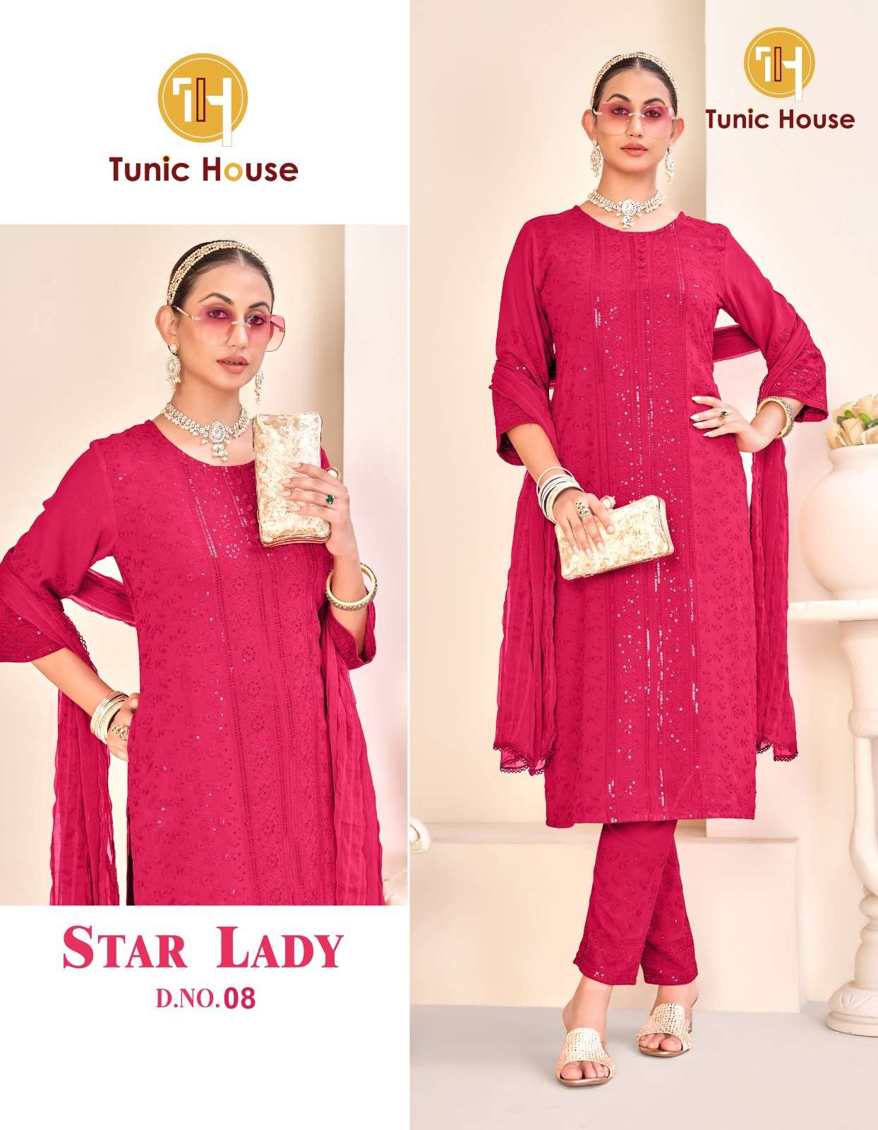 tunic house star lady viscose rayon  elegant kurti bottom dupatta size set