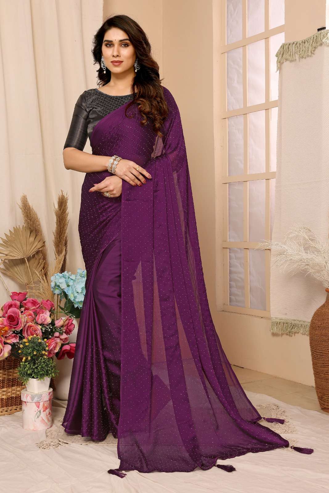 vivera Antra Sarees Satin chiffon catchy look saree single